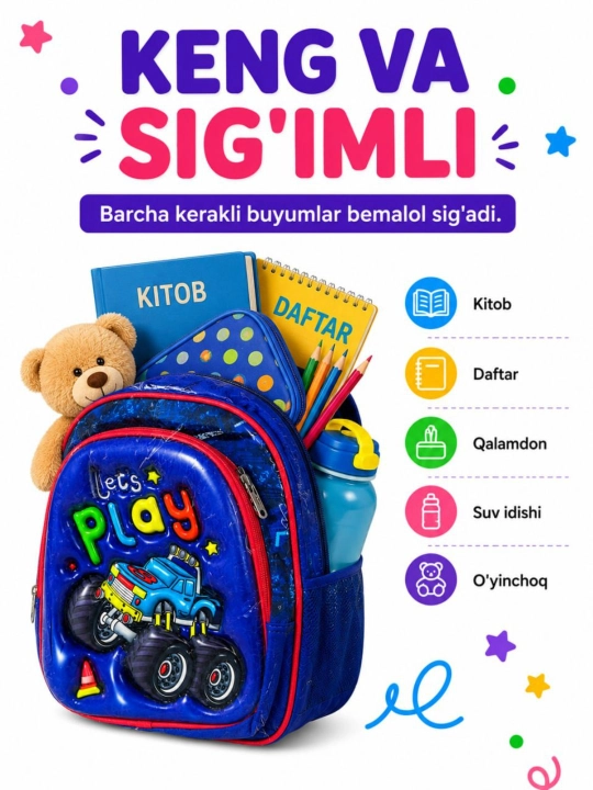 Bolalar uchun, qiziqarli hayvoncha rasmli 3D sumka ryukzaklar