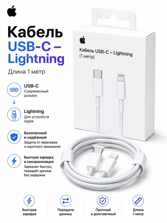 IPhone uchun USB-C - Lightning zaryadlovchi kabel, iPhone X, 11, 12, 13 va 14 uchun - 