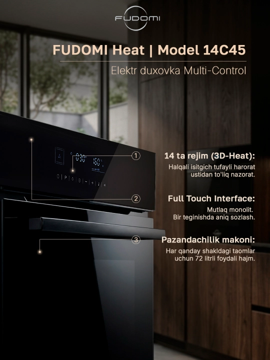 Ichki o‘rnatiladigan elektr pech Fudomi Heat 9C45 / Heat 14C45