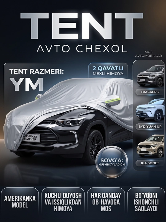 Amerikacha avtotent 2 qatlamli himoya, quyosh va yomg‘irdan himoya, barcha mavsumlar uchun - 