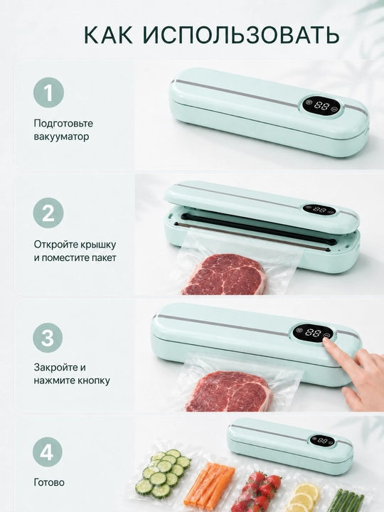 Вакууматор для продуктов с дисплеем, запайщик пакетов, компактный, вакуумный упаковщик