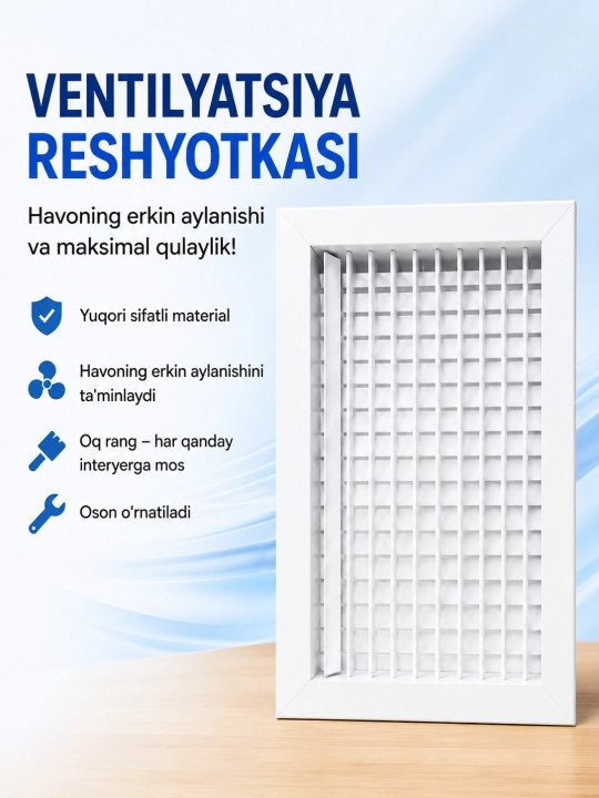 Ventilyatsiya reshyotkasi  metall, oq, ikki tomonlama havo taqsimlagich - 