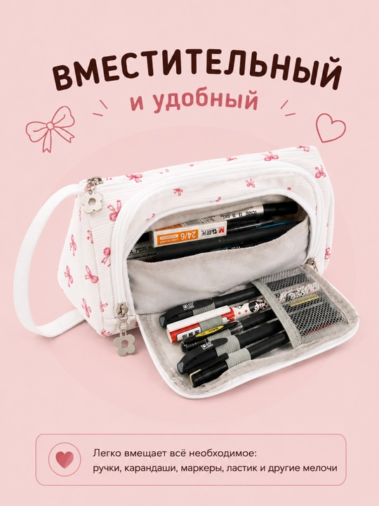 Пенал для девочек школьный, косметичка, у2к, органайзер для канцелярии
