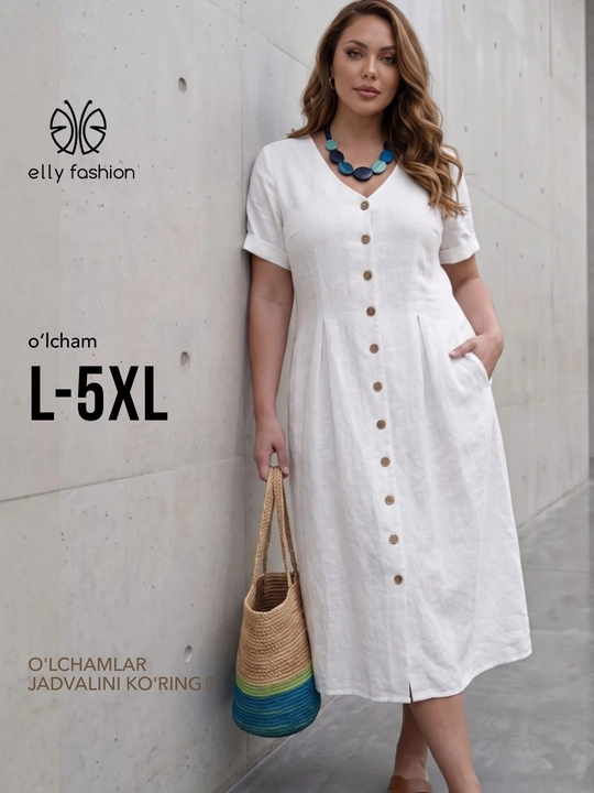 Ayollar yozgi ko‘ylagi, 100% paxta, katta o‘lchamlar - Elly FAshion - 