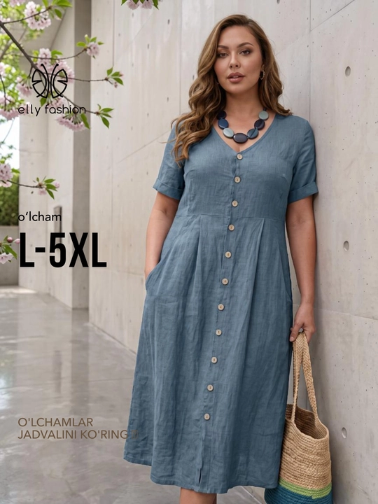 Ayollar yozgi ko‘ylagi, 100% paxta, katta o‘lchamlar - Elly FAshion - 