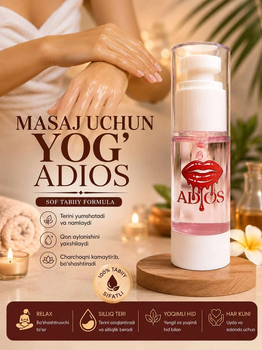 Массажное масло для тела Adios с ароматом клубники, 30 мл – подходит для всех типов кожи