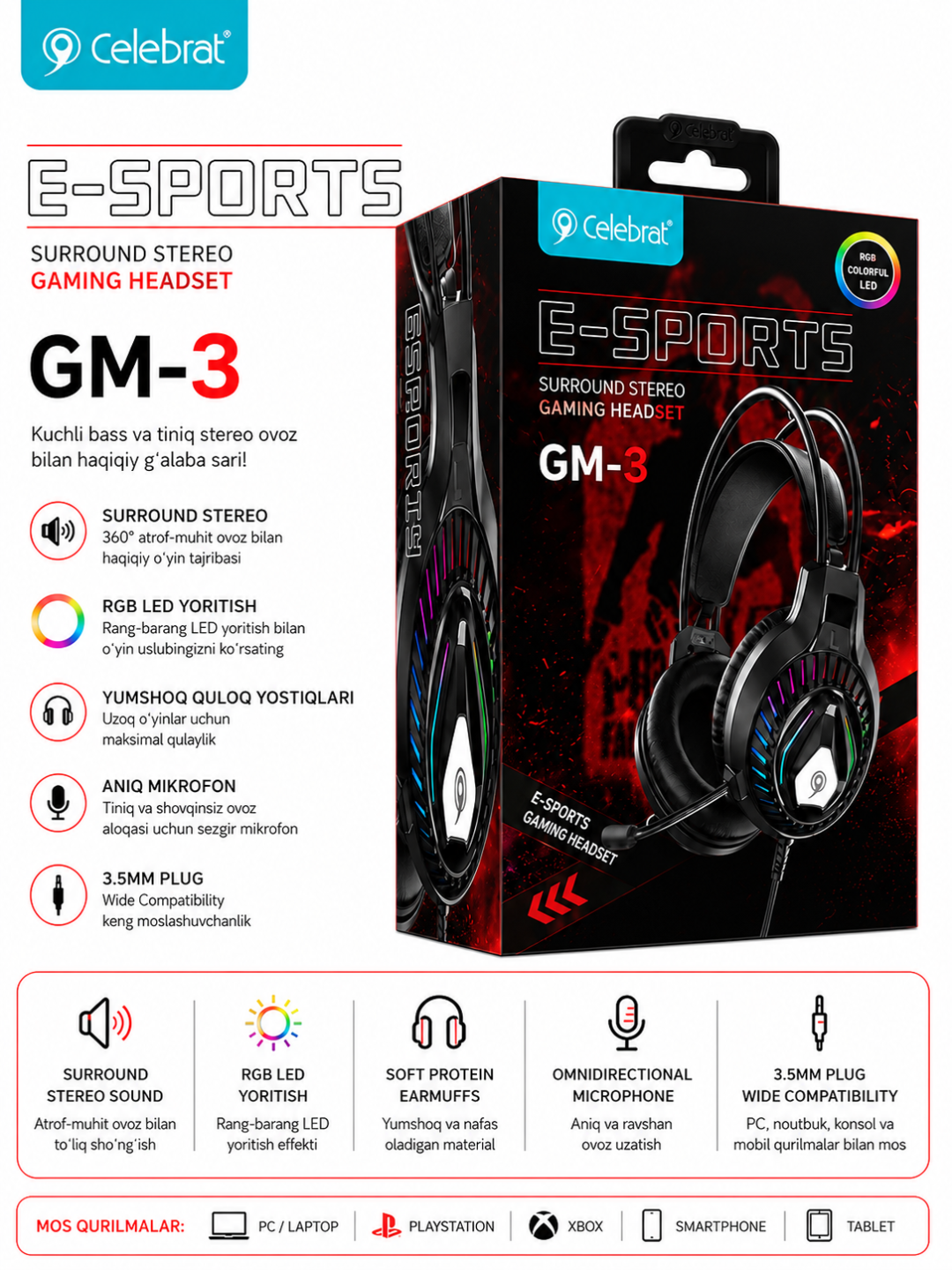 CELEBRAT GM3 — профессиональная проводная игровая гарнитура - 