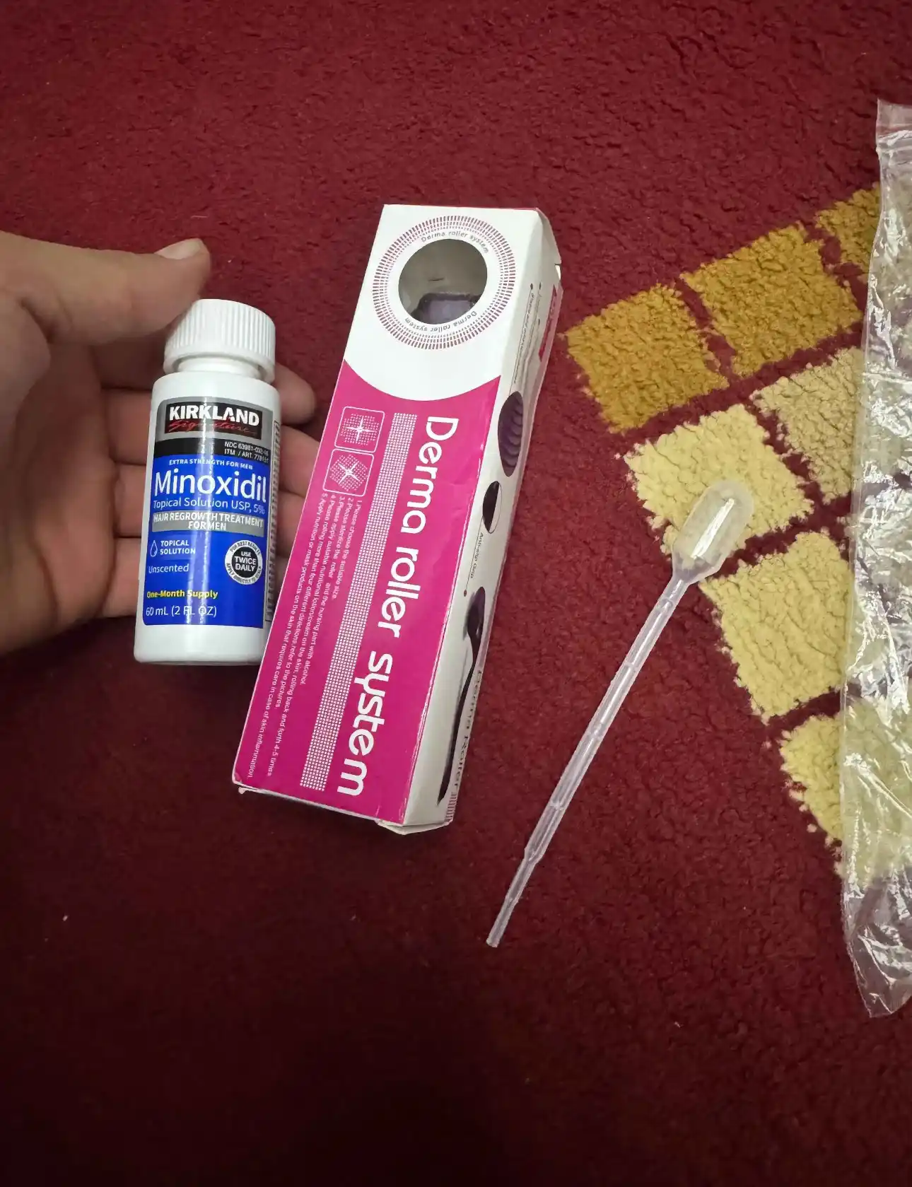 Soch va soqol o'stirish uchun minoksidil 5%, 60 ml, mezaroller, pipetka 