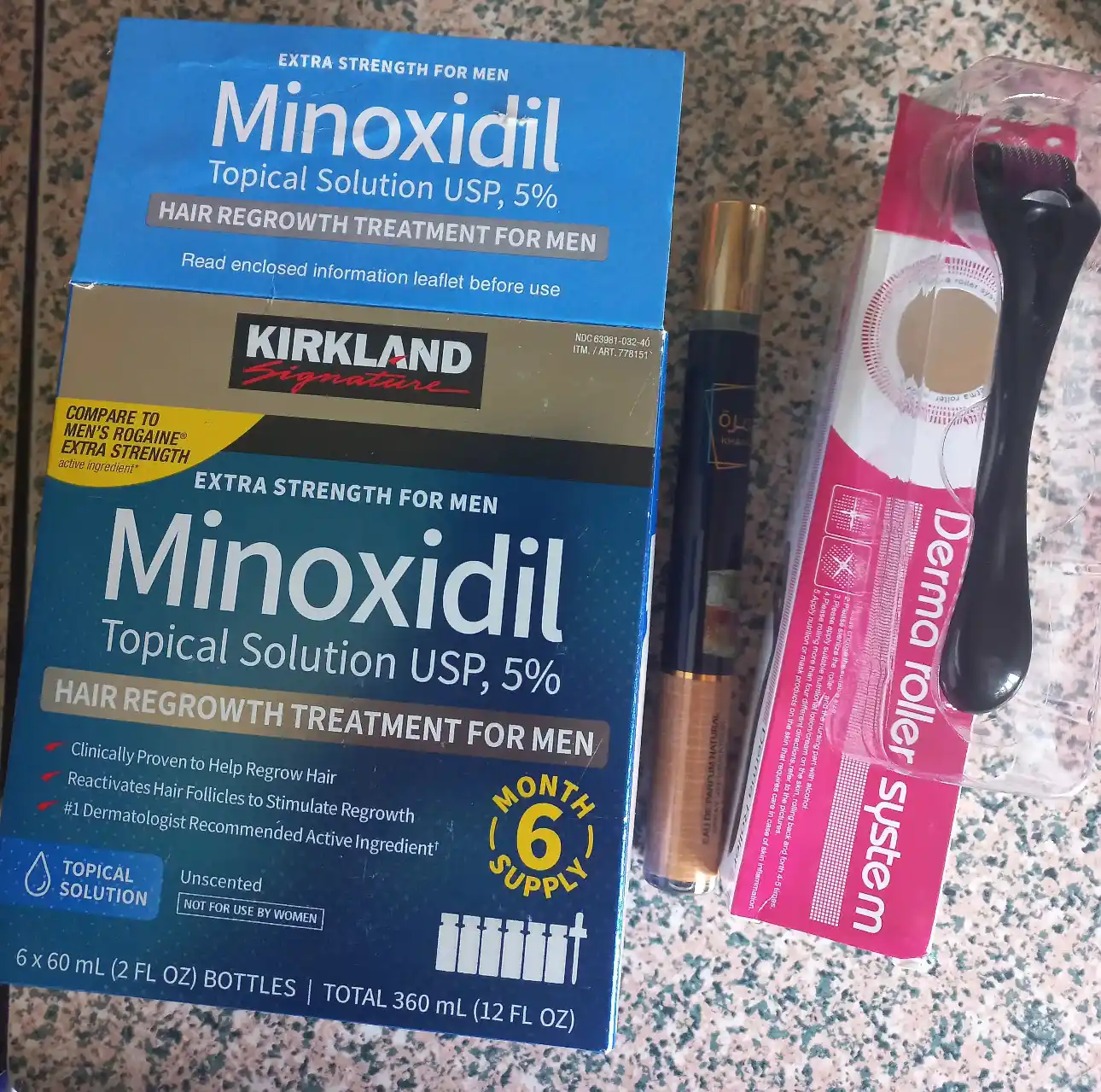 Soch va soqol o'stirish uchun minoksidil 5%, 60 ml, mezaroller, pipetka 