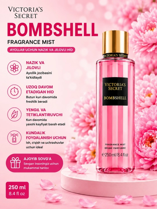 Victoria's Secret Bombshell Fragrance Mist, 250 мл – премиальный спрей для тела