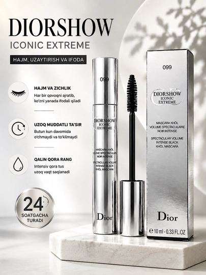 Dior Diorshow Iconic Extreme kipriklar uchun tush, 099 Intense Black, 10 ml - 