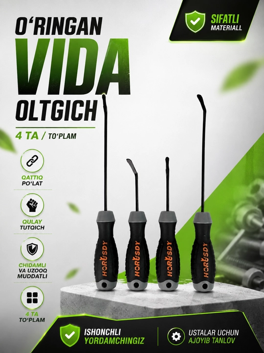 O-ring yechish to‘plami, 4 dona ilgakli asboblar, avtomobil va mexanika uchun - 