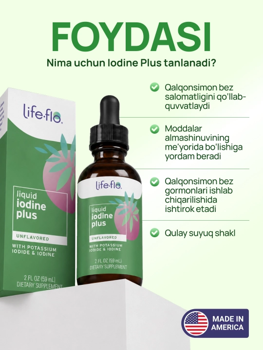 Life-flo Suyuq yod Plus qalqonsimon bezni qo'llab-quvvatlash uchun, 59 ml