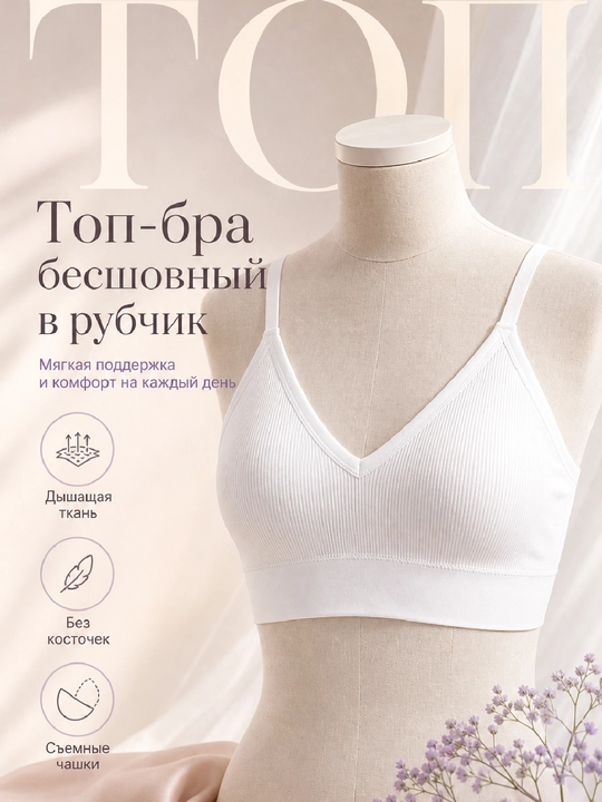 Ayollar choksiz byustgalteri, simsiz top-bra, olinadigan kosachali, yumshoq model - 