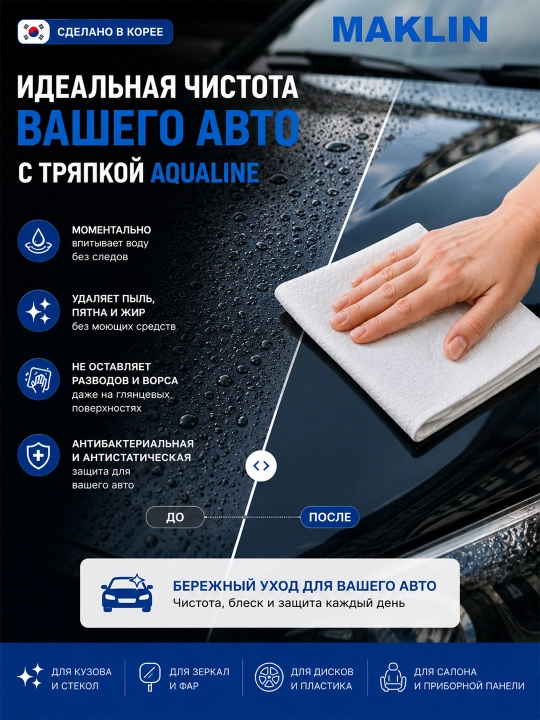 Uy va avtomobilni tozalash uchun Bodentuch Aqualine universal delfin salfetkasi, Koreya