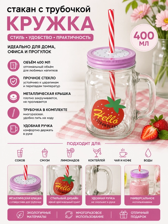 Shisha stakan, naychali krujka, dastasi va metall qopqog‘i bilan, 400 ml