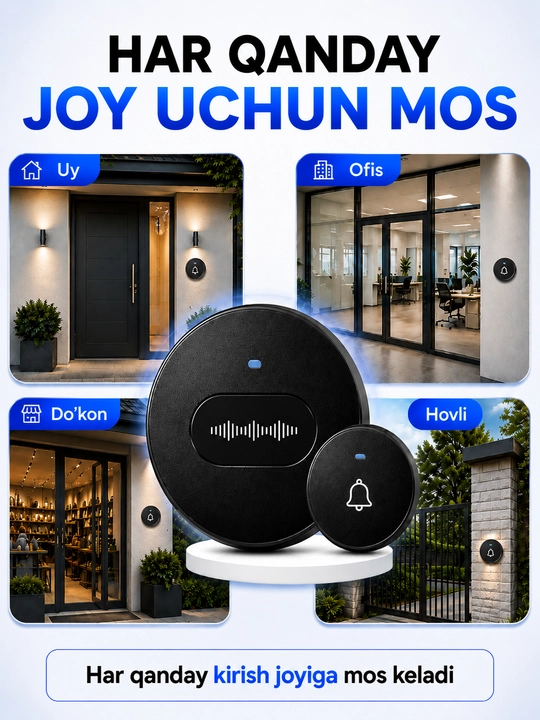 Simsiz eshik qo'ng'irog'i – 300 m, IP68, batareyasiz tugma, 38 ohang, 220V