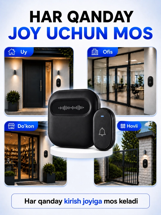 Simsiz eshik qo'ng'irog'i – 300 m, IP68, batareyasiz tugma, 38 ohang, 220V