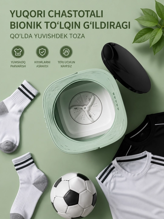 Portativ yig‘ma mini kir yuvish mashinasi, 4.5L, 6L; 9L elektr, siqish savatchasi bilan