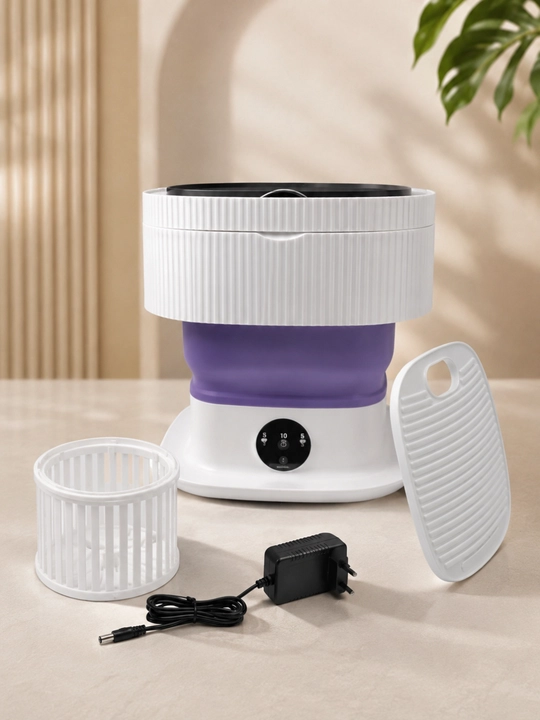 Portativ yig‘ma mini kir yuvish mashinasi, 4.5L, 6L; 9L elektr, siqish savatchasi bilan