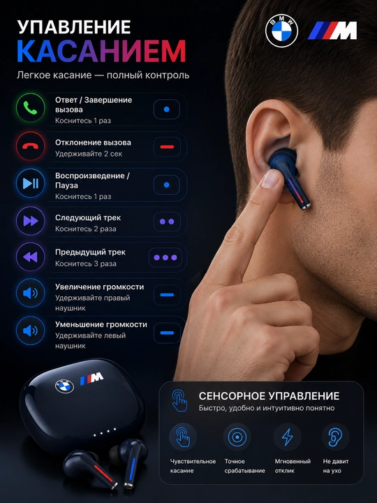 Simsiz quloqchinlar BMW M TWS, Bluetooth 5.4, HD qo‘ng‘iroqlar, sensorli boshqaruv