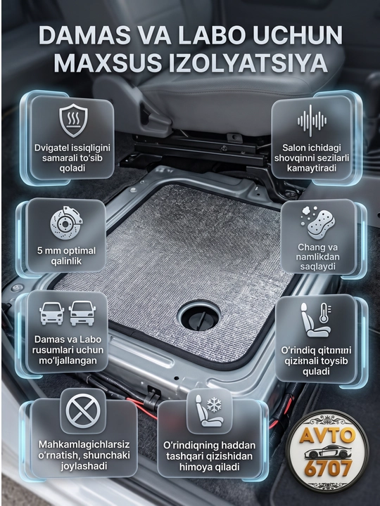 Damas va Labo uchun issiqlik izolyatsiyasi, 5mm motor qoplamasi shumka
