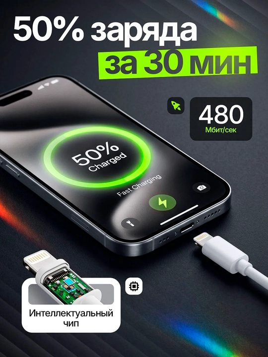 Type-C → Lightning kabel – iPhone X, 11, 12, 13, 14 to‘liq mos