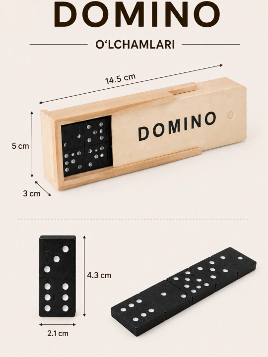 Yog‘och qutidagi klassik domino, bolalar va kattalar uchun oilaviy stol o‘yini