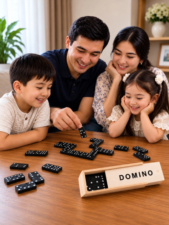 Yog‘och qutidagi klassik domino, bolalar va kattalar uchun oilaviy stol o‘yini