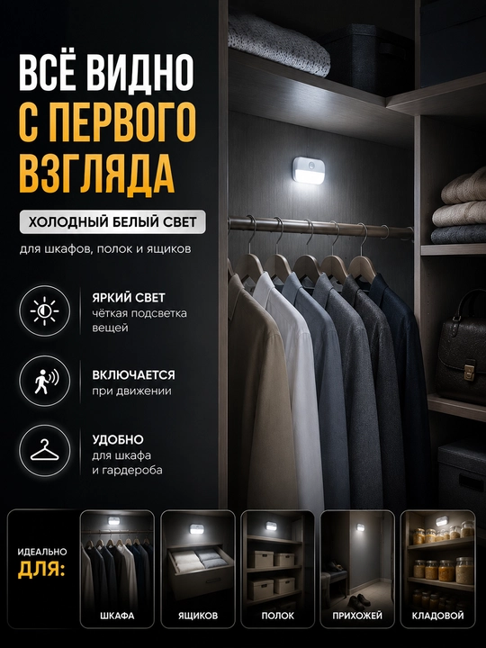 Harakat datchikli batareyali mini tungi chiroq, iliq/sovuq yorug‘lik