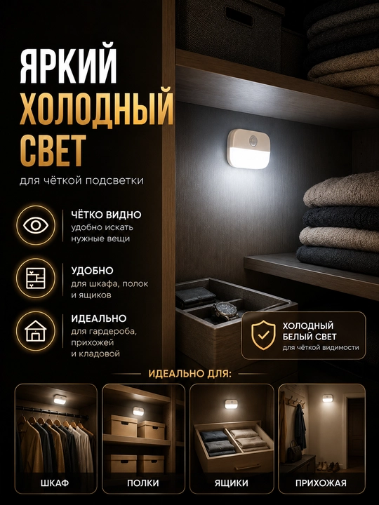 Harakat datchikli batareyali mini tungi chiroq, iliq/sovuq yorug‘lik