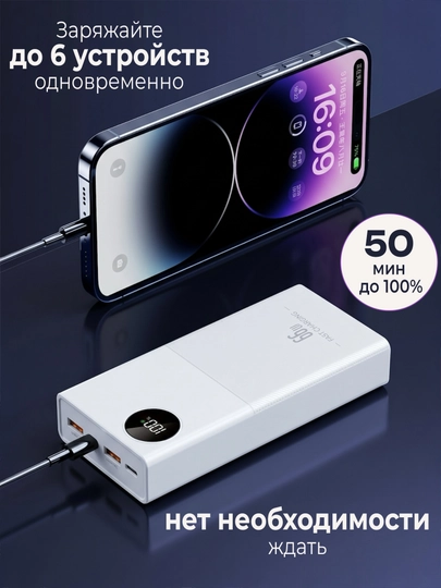 Внешний аккумулятор Power Bank 20000mA 66W, с быстрой зарядкой +4 кабеля