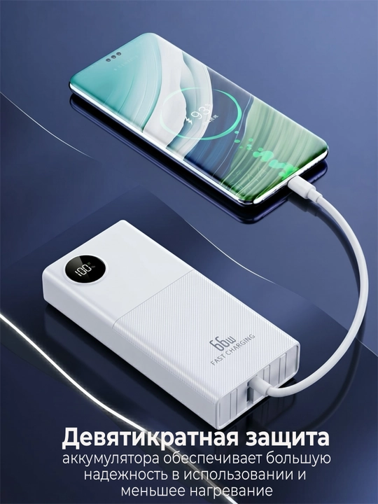 Внешний аккумулятор Power Bank 20000mA 66W, с быстрой зарядкой +4 кабеля