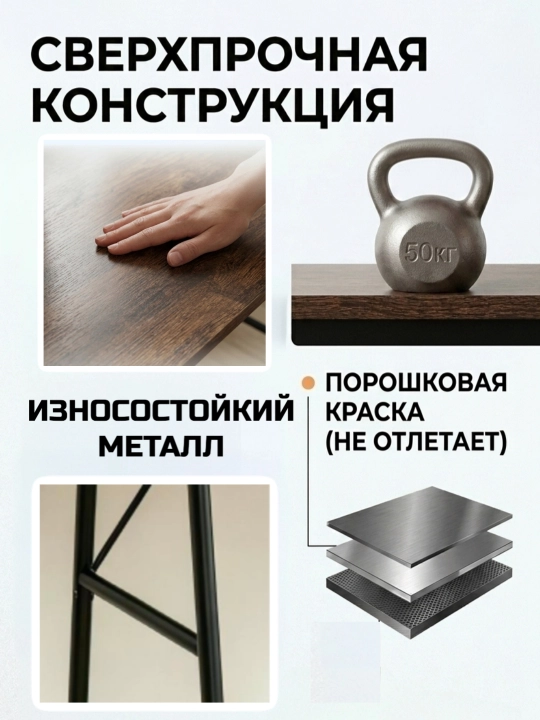 Компьютерный стол в стиле Loft с полкой и ящиком, металлический каркас, современный дизайн