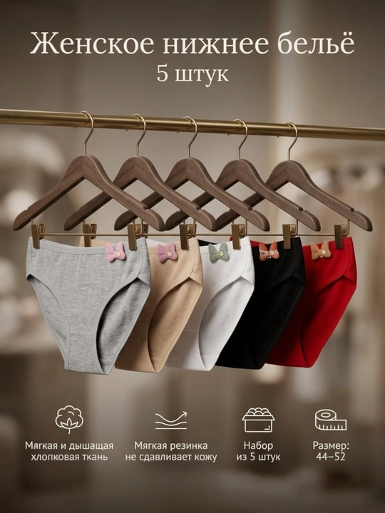 Женское нижнее белье, комплект из 5 предметов, хлопок, повседневный размер универсальный - 