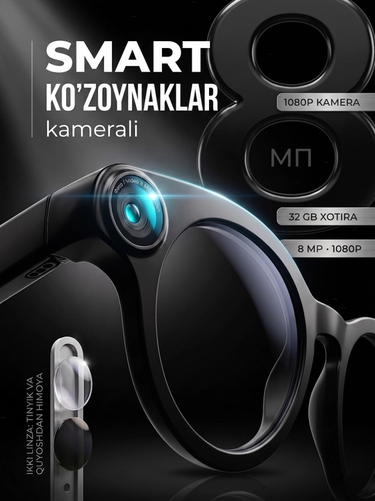 Kamera bilan smart ko‘zoynak - 1080P · 8 MP, AI funksiyalari, CY05, smart ko‘zoynak
