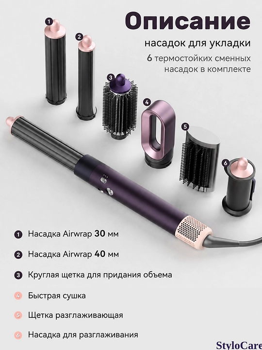 Фен для волос, профессиональный стайлер для сушки и укладки, с насадками, 5 в 1