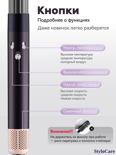 Фен для волос, профессиональный стайлер для сушки и укладки, с насадками, 5 в 1