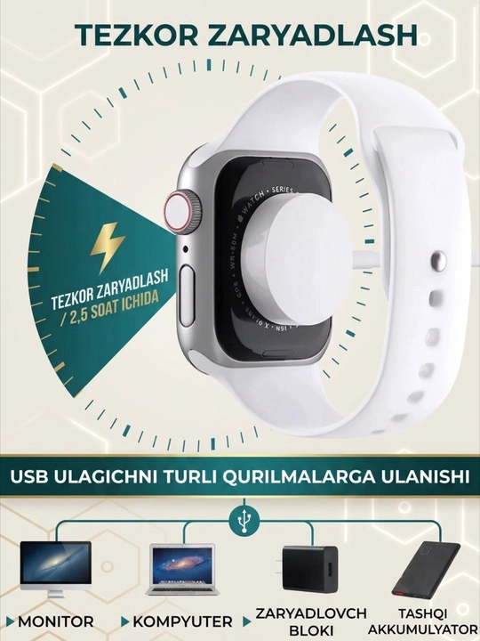 Smart soatlar simsiz zaryadlash uchun magnit USB kabeli