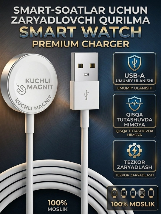 Smart soatlar simsiz zaryadlash uchun magnit USB kabeli - 