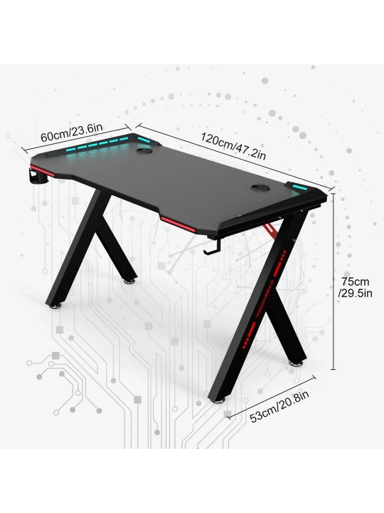 120 sm, RGB Gaming stol, Y-shaklli, kosa tutqichi va quloqchin ilgagi