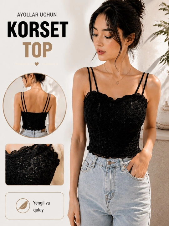 Topik, ayollar bazaviy topi, nafis gipyurli topik, mayka - 