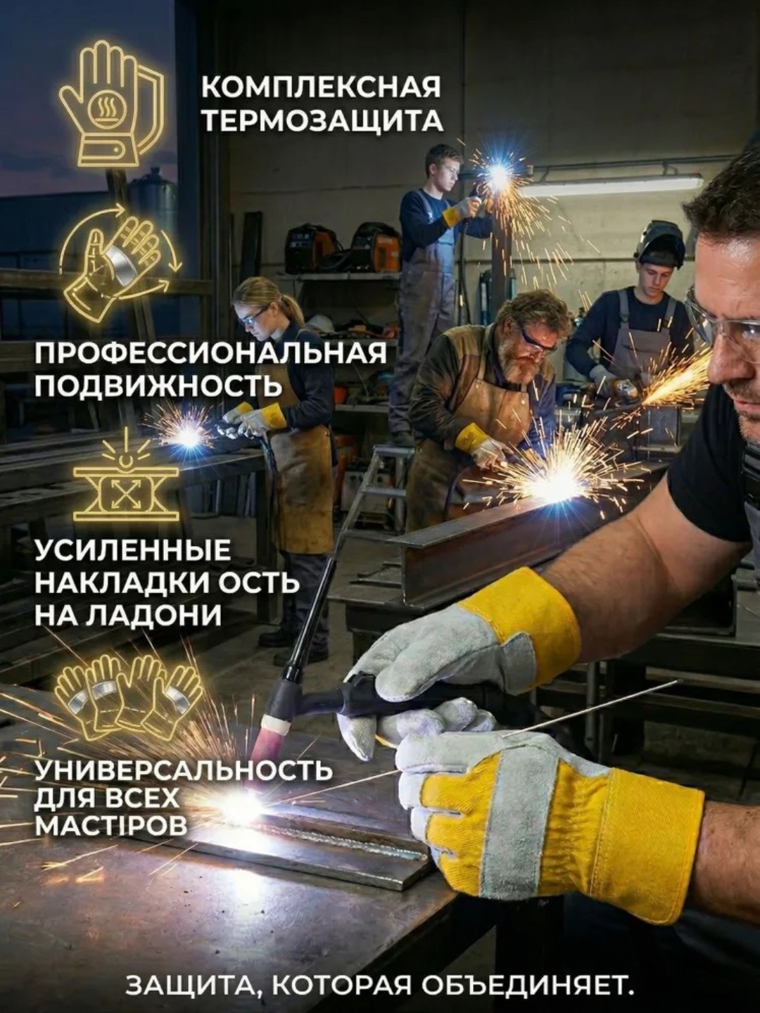 Сварочные перчатки, перчатки сварщика, кожаные EPICA STAR