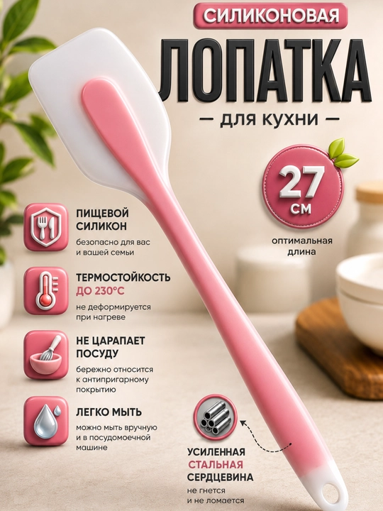 Лопатка кухонная, силиконовая, 27 см - 