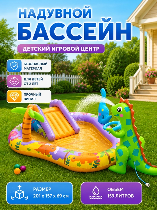 Puflanadigan o'yin markazi,Intex 56139,bolalar basseyni,Dinozavrik,puflama basseyn - 