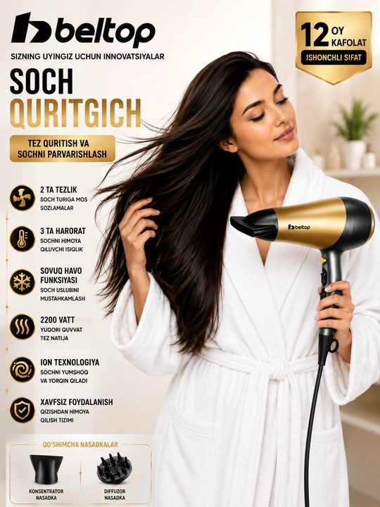 Beltop 2200 Vt ionli professional soch quritgich - 