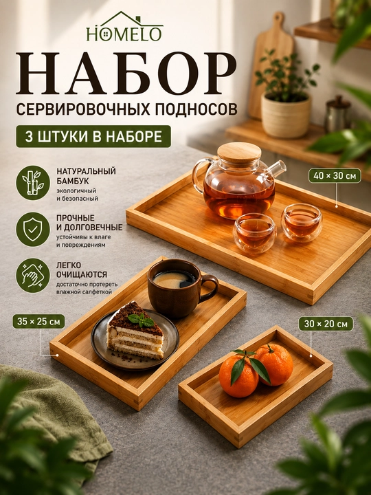 Bambuk patnis, servirovka patnisi, yog'och patnis, tutqich, lagan, nonushta patnisi - 
