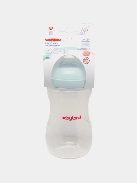 BabyLand tabiiy silikonli butilka, chaaloqlarni ovatlantirish uchun,125, 260 ml hajmli