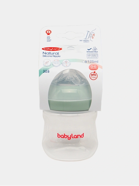 BabyLand tabiiy silikonli butilka, chaaloqlarni ovatlantirish uchun,125, 260 ml hajmli