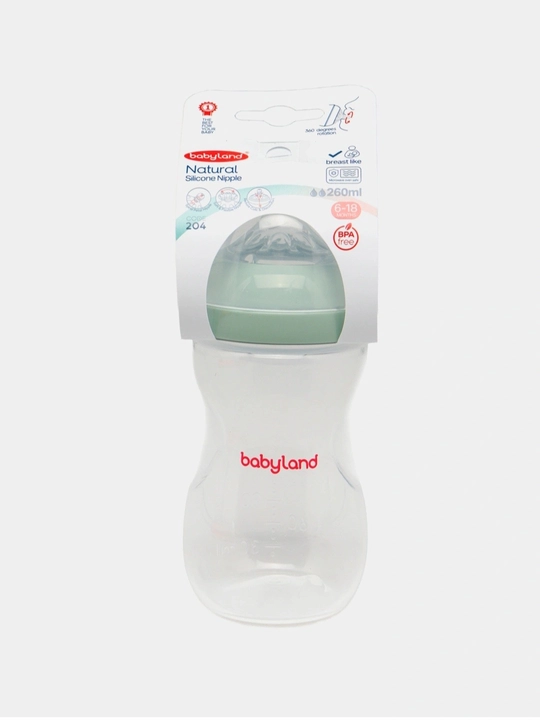 BabyLand tabiiy silikonli butilka, chaaloqlarni ovatlantirish uchun,125, 260 ml hajmli